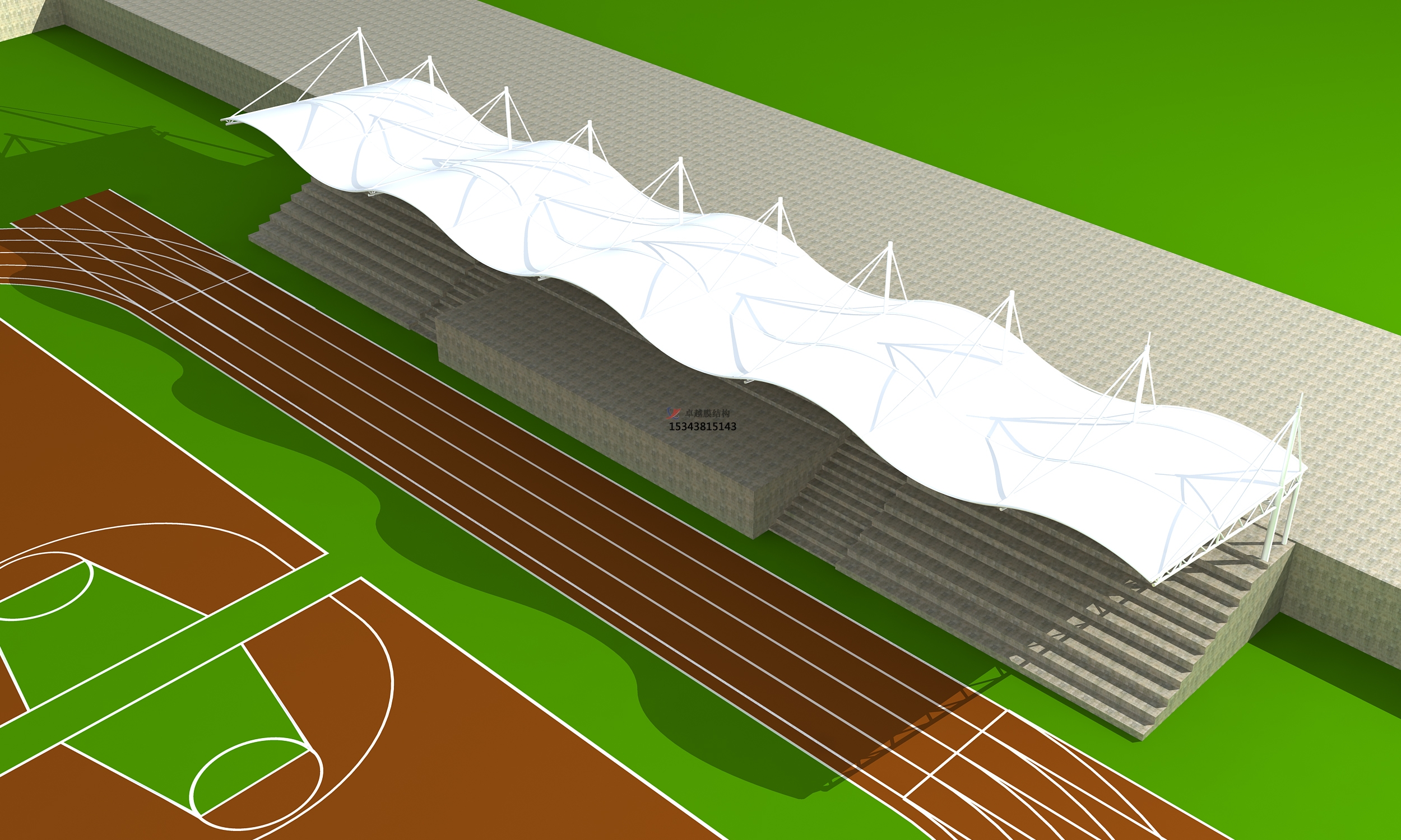 定襄體育公園膜結(jié)構(gòu)【看臺(tái)雨棚】門(mén)球場(chǎng)案例
